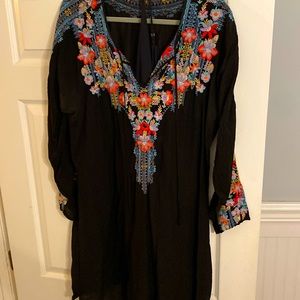 Johnny Was black short dress with embroidery detail